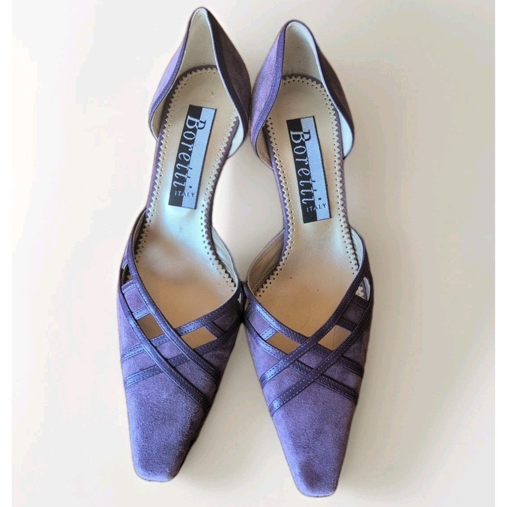 Boretti Italian Lilac Lavender Suede 2.5"Slip On Heels Snip Toe Sz38 EU / 7.5 US